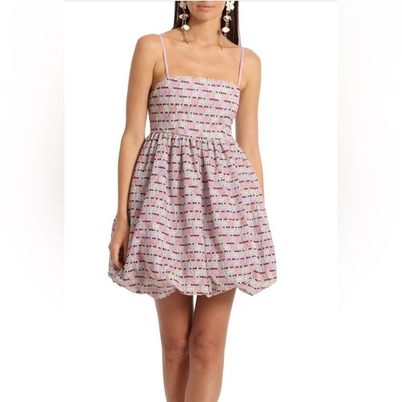 Avec Les Filles Embroidered Bubble Minidress Pink Multi Color SZ 6 - Picture 1 of 14